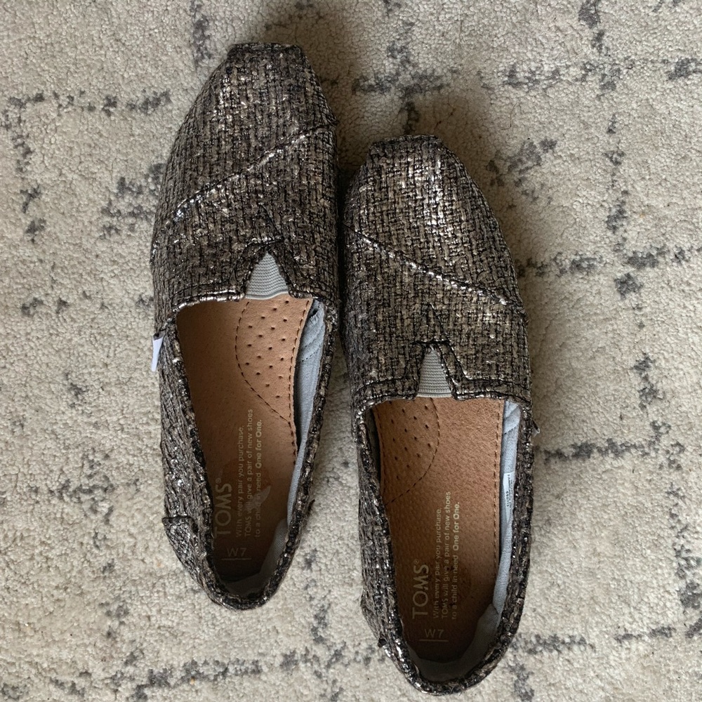TOMS Classic Silver Glitter Wool Flat